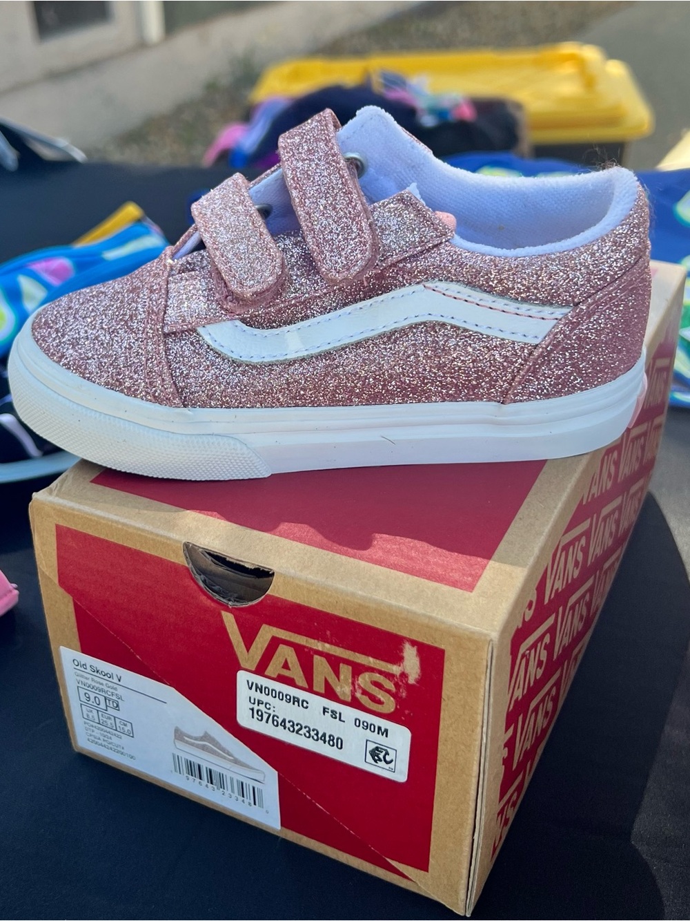 Vans Kids Glitter Old Skool Velcro Sneakers - Rose Pink & White